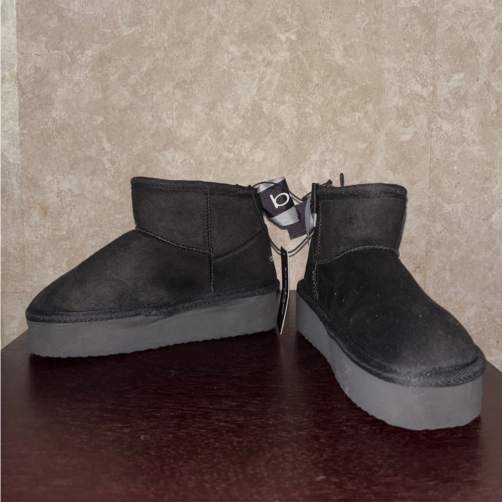 BEBE Black Suede Platform Winter Boots Ankle Booties Shoes Girl's Youth Size 12‎